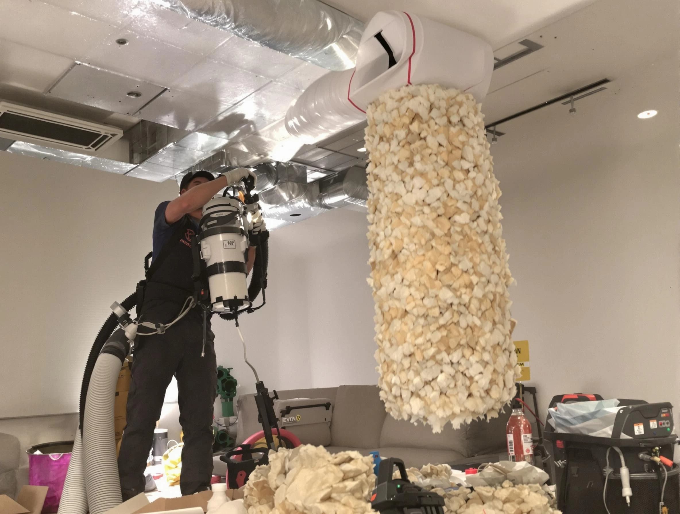 Cherry Creek Air Duct Cleaning technician performing precision vacuum insulation removal in a residential property in Cherry Creek