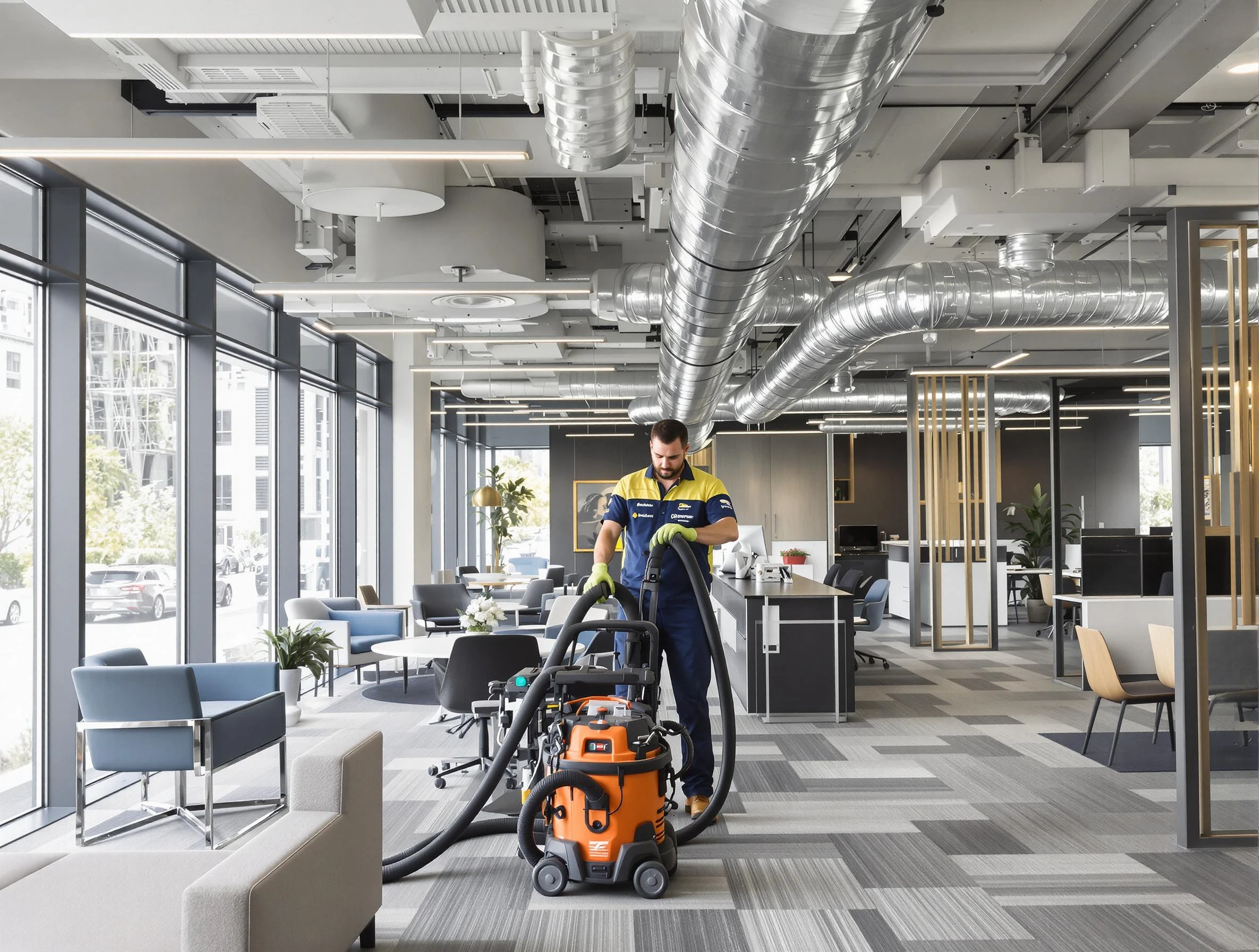 Cherry Creek Air Duct Cleaning team performing thorough commercial duct cleaning at a Cherry Creek business center